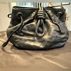 Vintage Loewe Flamenco Knot Drawstring Bag Black Nappa Leather Pouch Clutch